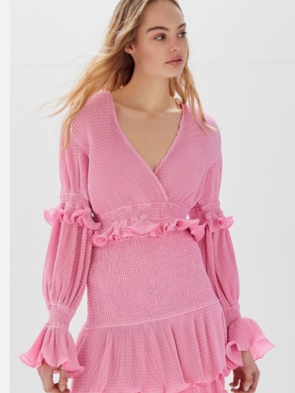 KEEPSAKE the Label Pink Textured Ruffle Wrap Top